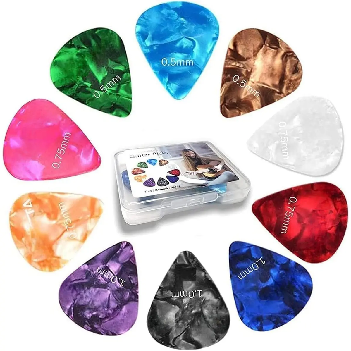 Guitar Pick Holder with 30 Guitar Picks and Storage Box, Black Guitar Pick Case with Adhesive , Guitar Accessories Stuck  Guitarra Electric Acoustic Ukulele Bass
