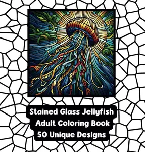 Stained Glass Jellyfish - Adult Coloring Book - 49 Designs - 8.5" x 8.5" - Created and Designed By Feisty Mom Designs