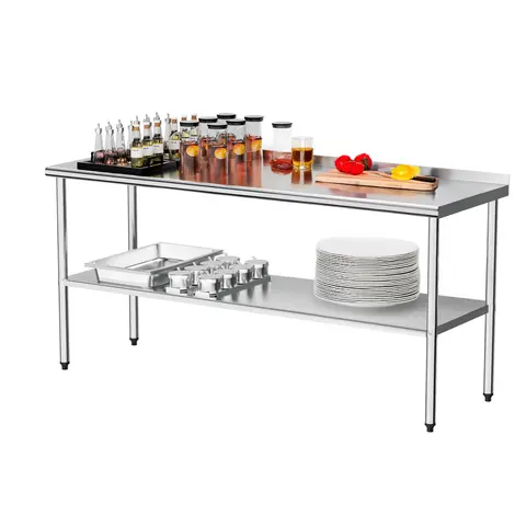 ROVSUN 30/36/48/60/72'' x 24'' Stainless Steel Table for Prep & Work,Commercial Worktables & Workstations, NSF Heavy Duty Metal Table with Adjustable UnderShelf & Backsplash for Kitchen, Restaurant,Home,Hotel(NO WHEEL)