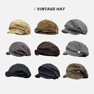 2026 New Retro Pleated Cloud Octagonal Hat for Women Casual Versatile Beret Spring Autumn Face Slimming Effect Vintage Design