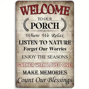 Vintage Porch Sign Retro Metal Sign 8x12 Inches Wall Art for Home Decor Perfect for Patio Garden Bar Cafe Garage Outdoor Signs Unique Gift Idea