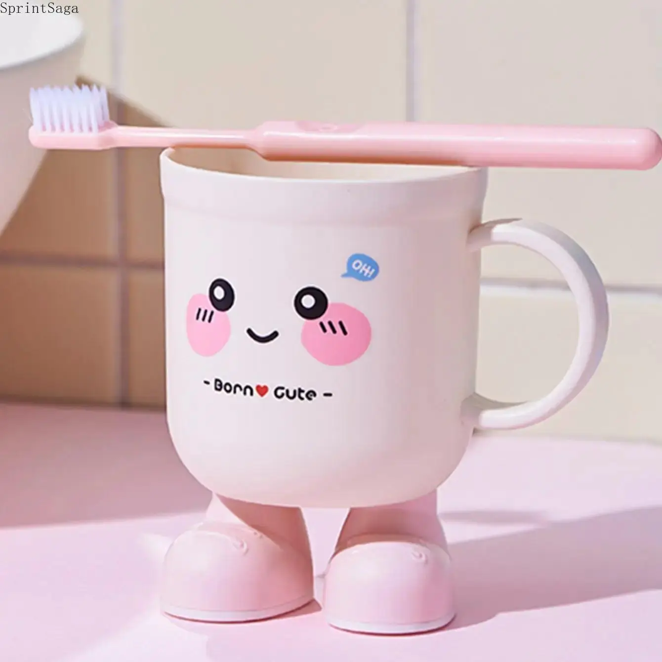 2pc Bathroom Tumbler Set - Bathroom Accessory, Portable Toothbrush Holder & Mouthwash Cup, Playful Couple Gift Set, Compact Durable Easy-Cleaning for Travel Dorm, Gift Idea