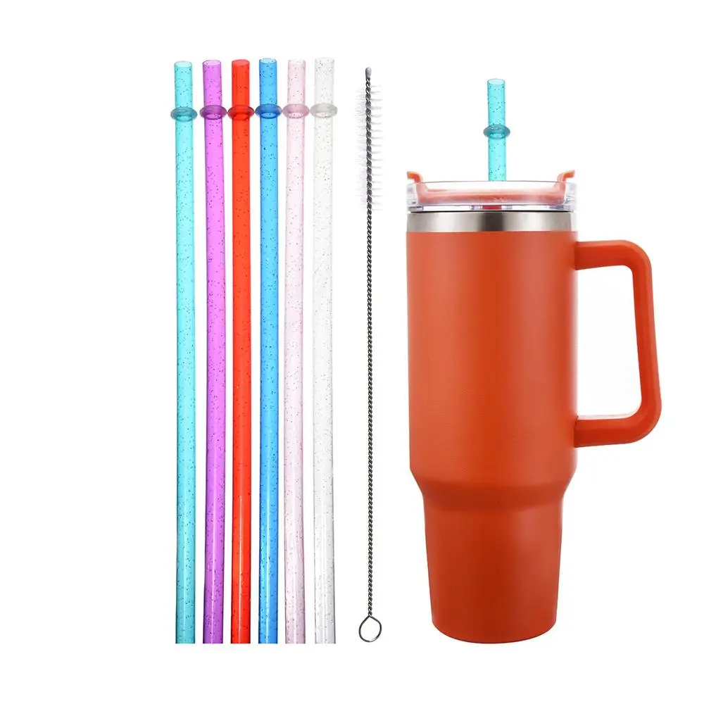 Reusable Straw & Brush Set, 12pcs Plastic Colorful Straw with 1 Count Cleaning Brush, Drinking Straws for Tumbler, Water Bottle, Drinkware