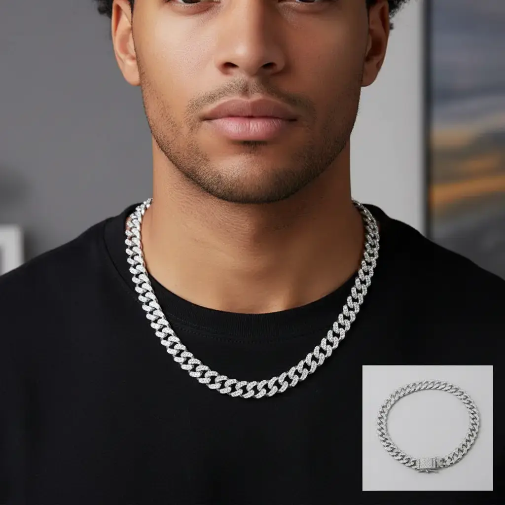 Men's Silver Cuban Link Rope Necklace - Simple Fashionable Chain for Daily Outfit Coordination, Chain for Boyfriend Birthday Gift，chains for men，man gift，hip hop jewelry，neck jewelry，cuban style，durable hip hop jewelry，found heaven necklace