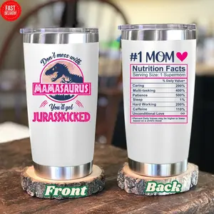 Mamasaurus Funny Mom 20oz Tumbler Cup, Dinosaur Mom Stainless Steel Travel Mug, Mothers Day Birthday Gift for Mom
