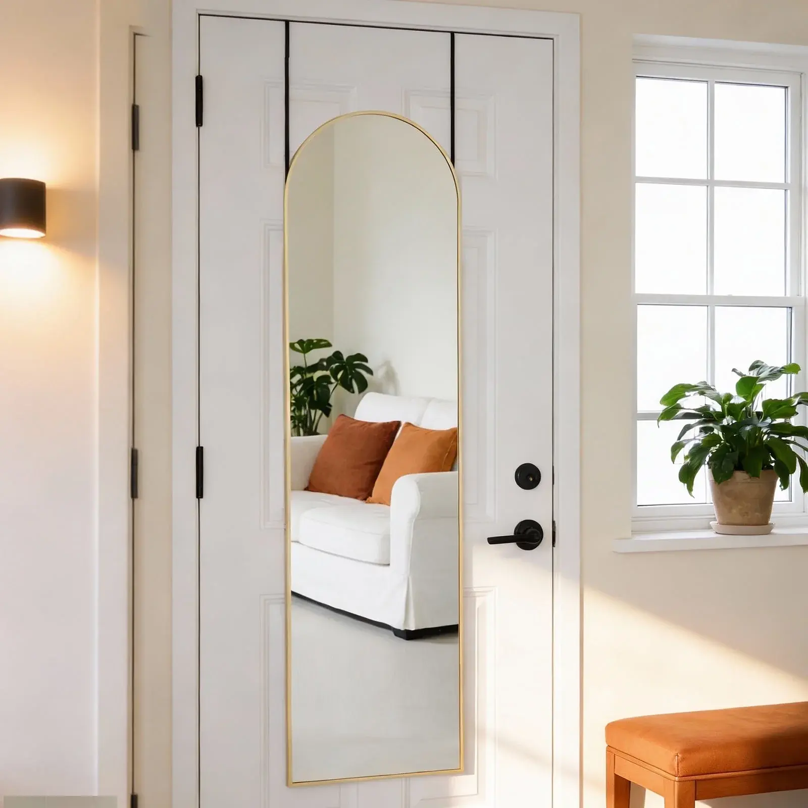 47x14 Inch Full-Length Mirror, Curved Full-Body Mirror with Aluminum Alloy Frame, 3-in-1 Installation (Over Door, Wall Mount, Leaning), Shatterproof Film, Distortion-Free Glass for Bedroom Entryway
