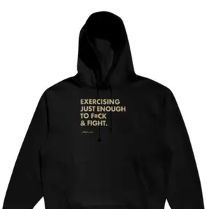Exercising Just Enough To Fck And Fight Hoodie Funny Gym Graphic Jumper Men Black Sweatshirt Sarcastic Gift Workout Top Fitness Pullover Streetwear Pocket Casual Activewear Hoody Aesthetic Clothing