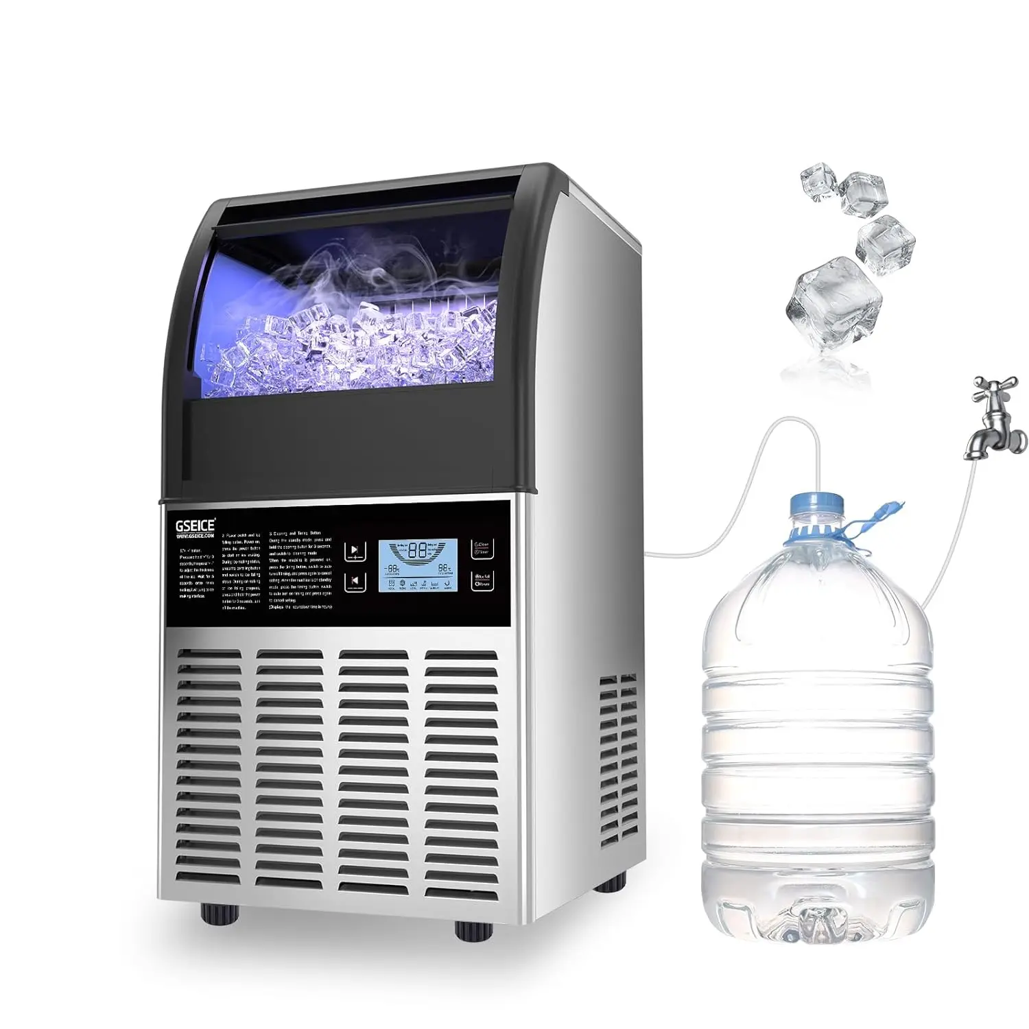 ETL Commercial Ice Machine- 90Lbs/24H, Fast Ice Maker Machine, under Counter Stainless Steel Freestanding Ice Maker with Big Storage Capacity, LED Display - Ideal for Bar Home Restaurant GSEICE