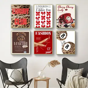 6PCS/set Frameless Fashion Leopard Print High Heels Magazine Beautiful Art Poster Red Fashion Trend Lucky Poster Girl Print Home Decor Wall Art
