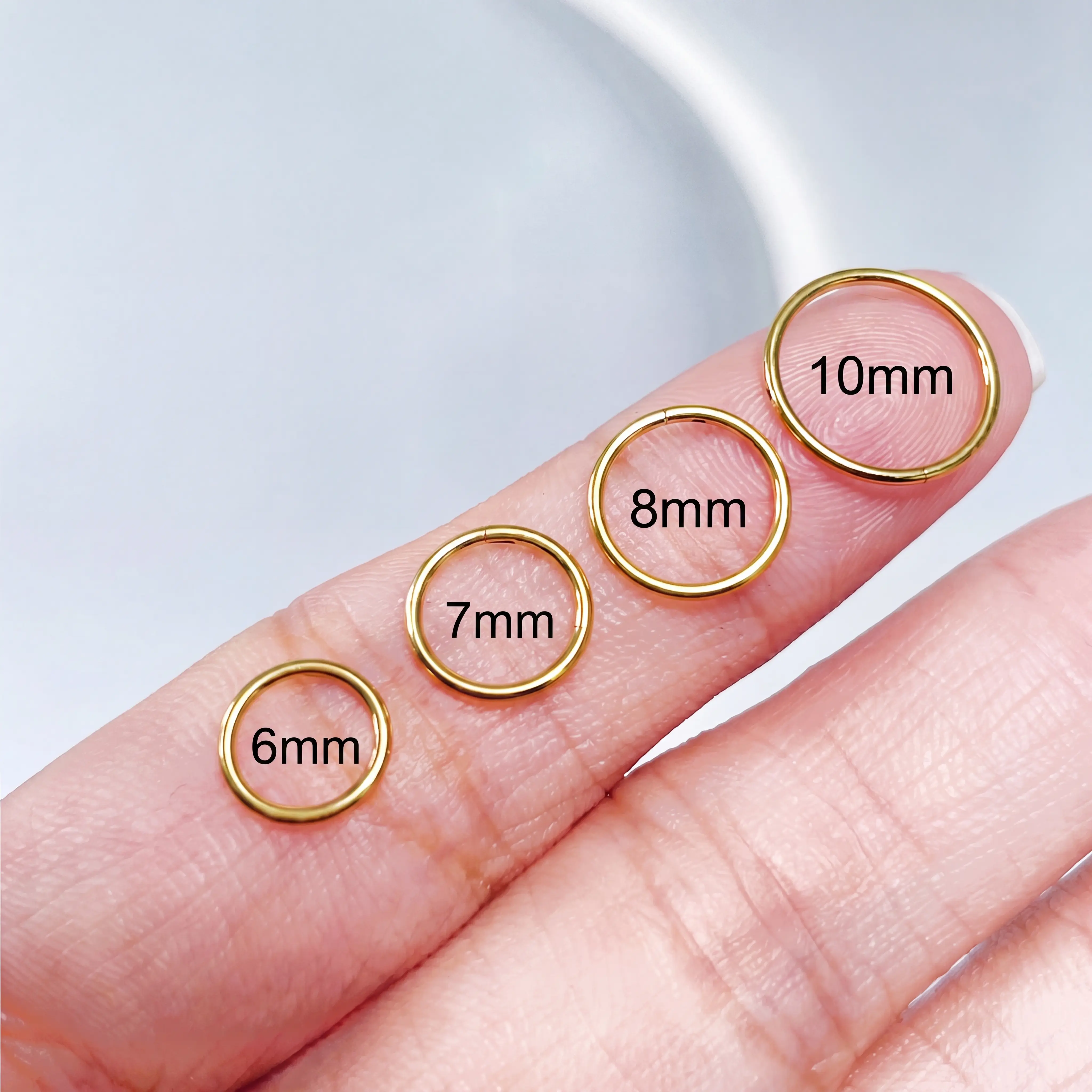 4PCS Neeyer 14K Gold Plated Titanium Nose Rings Hoops, Seamless Hinged Clicker Segment Septum for Tragus Helix Conch Daith, Hypoallergenic, 20G, 6/7/8/10mm