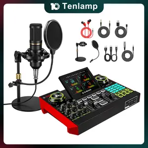 Tenlamp G10 Audio Mixer, Live Sound Card with XLR Microphone Connector, Professional Chipset, 48V Phantom Power Supply, One Touch Noise Reduction, One Touch Voice Change for Podcast,Recording,Vocal,Game Voice