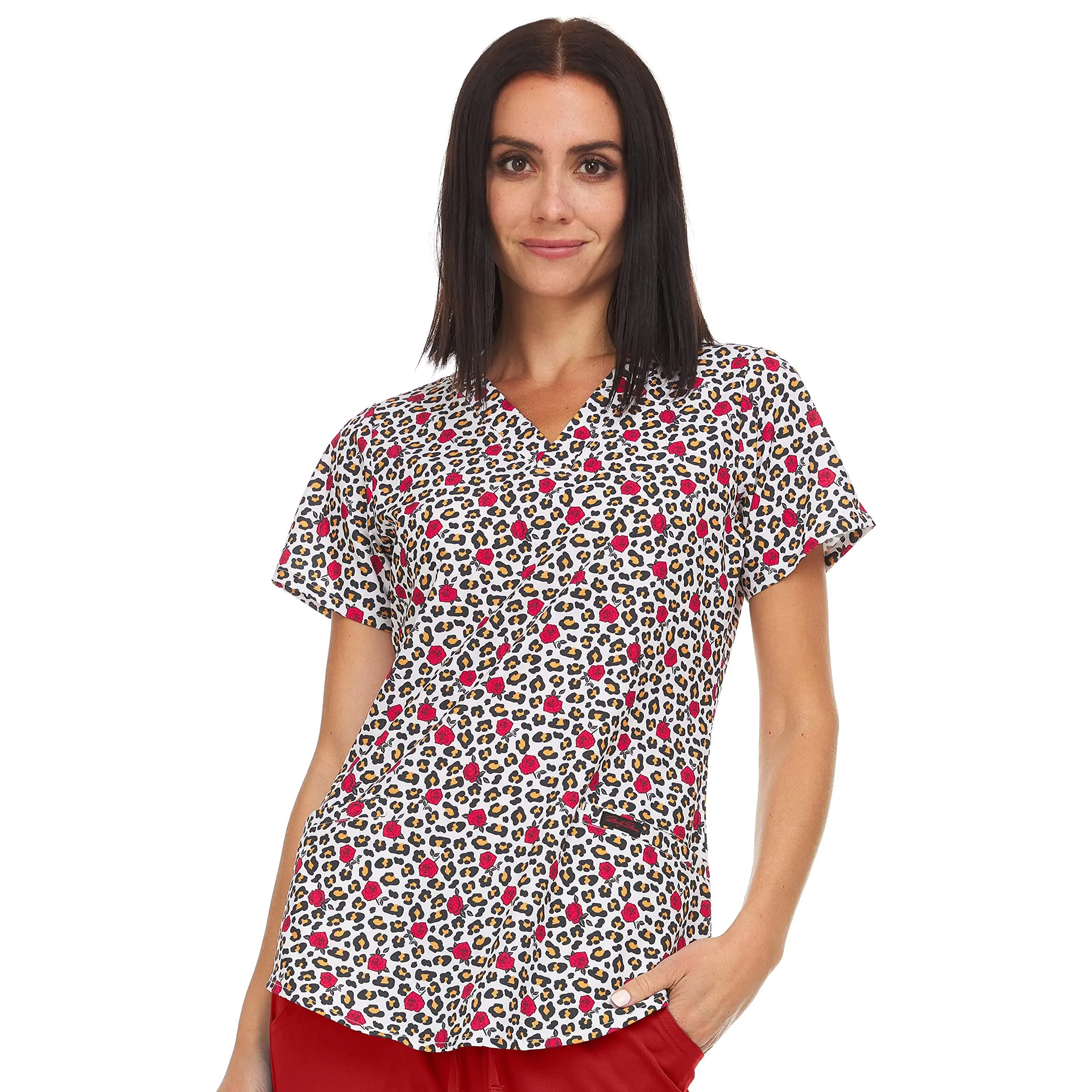 MediChic V-Neck Printed Scrub Top