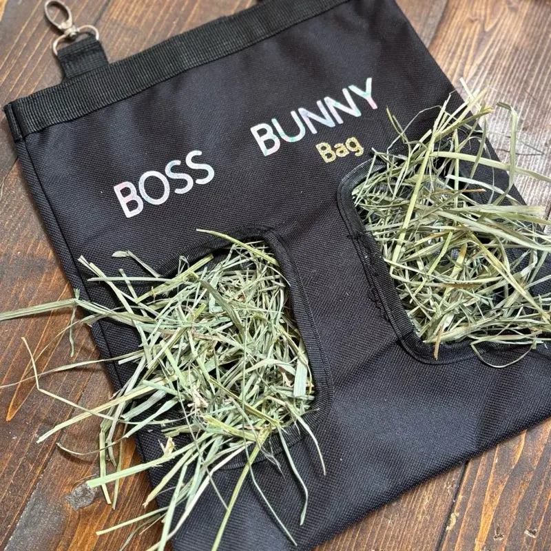 Boss Bunny 2-Hole Rabbit Hay Bag, Durable Oxford Material Feeding Tool for Animals, Equipped with Swivel Hooks, Velcro Closure, Animal-Safe, Made to Order