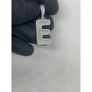 925 Silver Iced out E Pendant