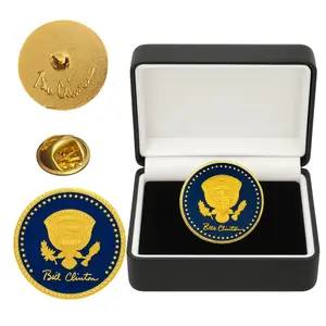 President Bill Clinton Signature Blue Cobalt 24k Gold Plated Presidential Lapel Pin