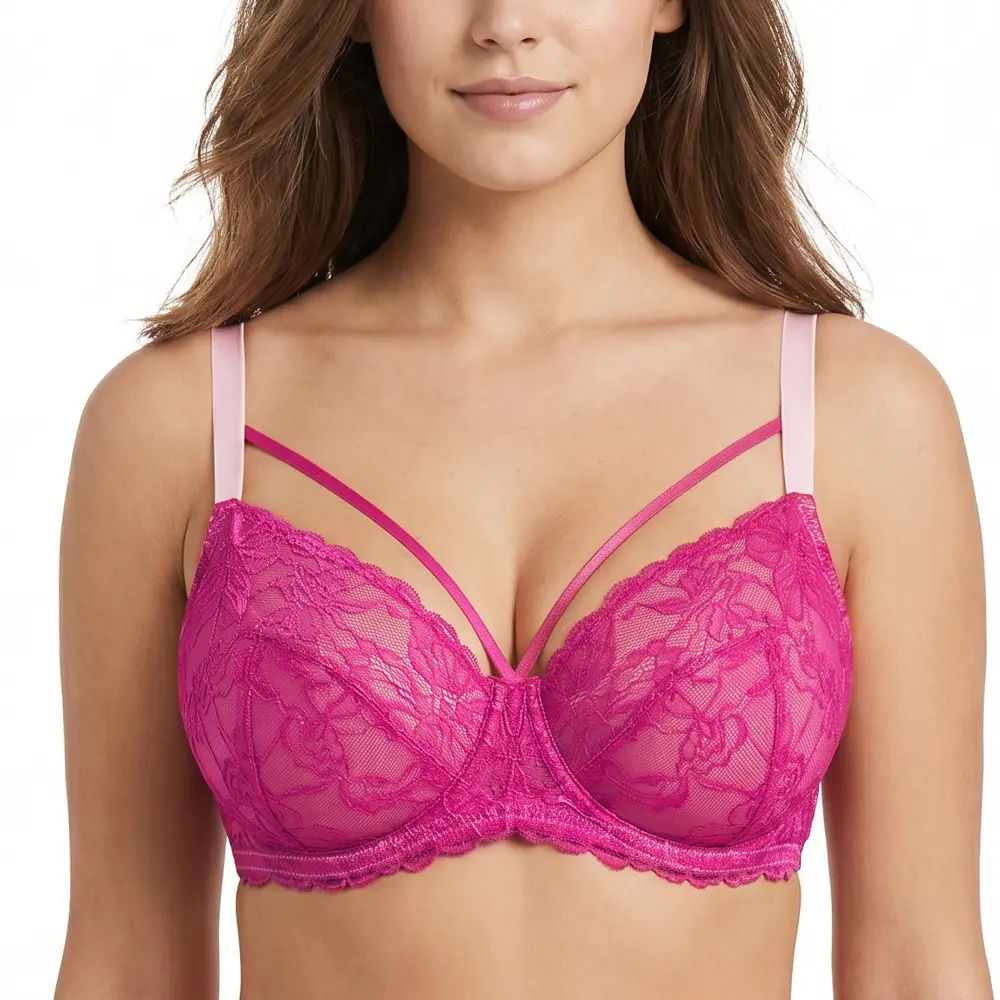 HSIA Pretty In Petals Curvy Plus Size Sexy Lace Unlined Minimizer Bra Underwire Full Coverage Non Padded Breathable Strappy Mesh Lifting Support Comfort Side Suppory Mesh Adjustable Straps Back Smoothing Daily Large Bust Bras