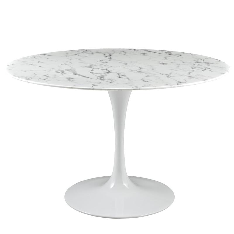 Modway Lippa 48" Round Artificial Marble Dining Table in White