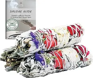 Morning Glory Floral Sage Smudge Sticks with Smudge Guide, 3-Pack