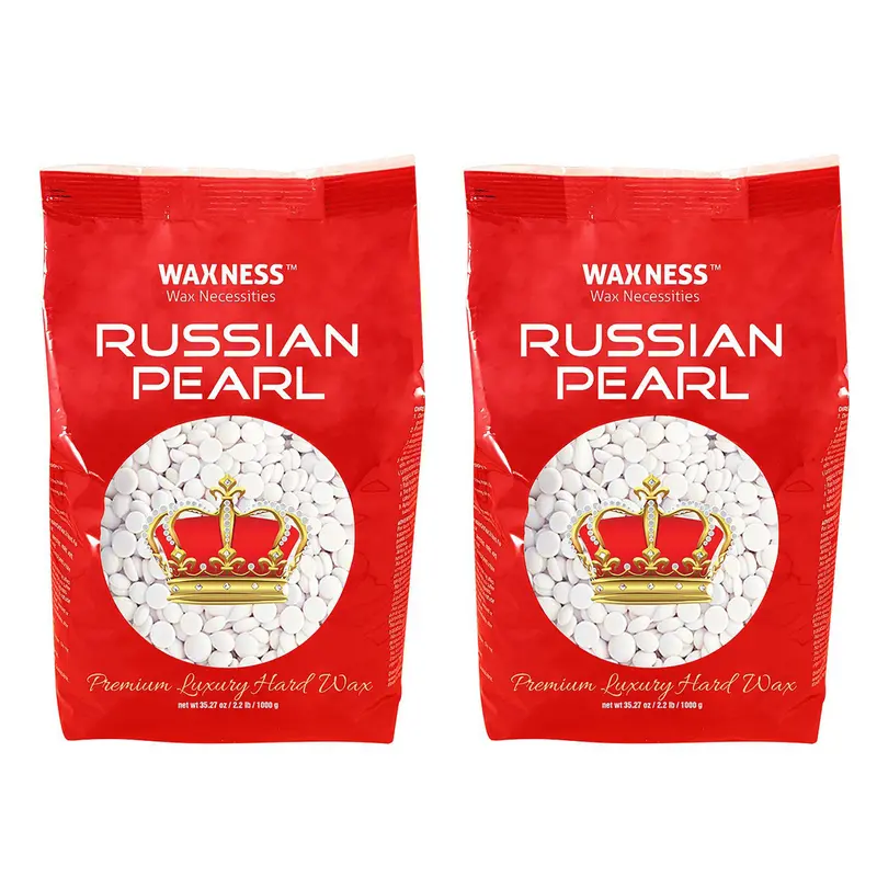 Waxness Polymer Blend Premium Luxury Hard Wax Beads Russian Pearl (2.2 lb/1 kg, Pack of 2) - Silky, Smooth Synthetic Body Care Cosmetic for Hair Removal, Hypoallergenic, Creamy, Gentle, No Strips Needed