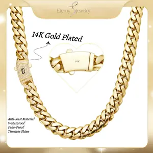 14K Real Gold Plated Miami Cuban Link Chain Hypoallergenic Waterproof New Anti-rust Technology Stainless Steel Miami LinkChain Items 6-14mm Sizes Gift for Men & Women Timeless Shine for Every Look Birthday Christmas Gift for Men Women Him Her