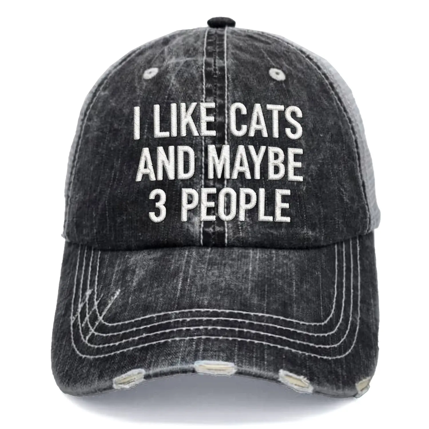 I Like Cats And Maybe 3 People Embroidered Trucker Hat