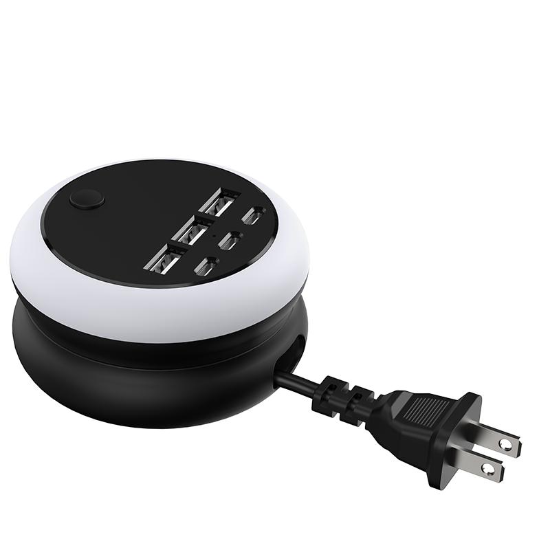 6 Port USB Power strip (3USB-A+3USB-C) | 8 Night Light Modes, USB Power strip with 1.2m/3.94ft Ultra-Thin Extension Cord - Perfect for Travel, Home, Office, and Business Use