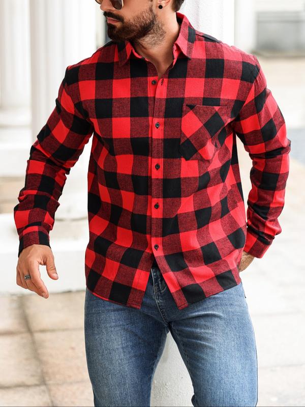 1 PCS Men's Long Sleeve Plaid Shirt, Casual Outdoor Workwear, Ideal Layering for Fall & Winter, Perfect for Men's Daily Wear