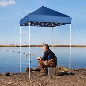 【Summervibes】5x5 FT Blue Folding Shelter, Oxford Fabric Portable Canopy with Spray-Painted Iron Frame Unlined