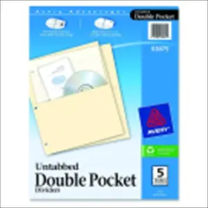 Avery 1054118 Paper Double Pocket Untabbed Divider - Buff, Pack 5