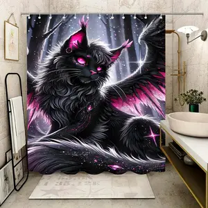 Fantasy Black Cat Pattern Shower Curtain, Waterproof Shower Curtain with 12pcs Hooks, Bathroom Decor for Home, Hotel, Apartment, Dorm, Spa