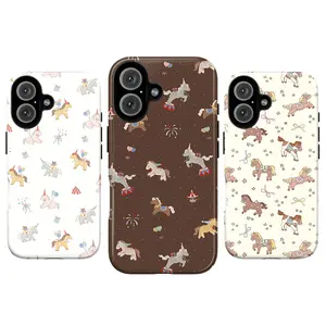 Circus Theme Phone Case, Whimsical Horses Elephants Party Hats Tricks Balloons Dark Playful Detailed Artistic Retro Collage Aesthetic Gift Fashion Vibes, iPhone 17 16 15 14 13 12 Pro Max Plus X,Galaxy S25 S24 S23 S22 S21 Ultra