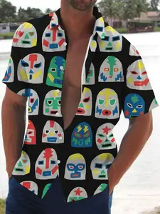 2026 Men's Must-Have Hawaiian Shirt, Fitted, Collared, Short, Tropical, with Quirky Face Print, Soft Skin-Friendly Fabric, Casual Style for Summer Vacation & Daily Wear，Limited-time offer, fast shipping.
