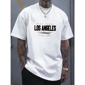 Short Sleeve Casual Tee Shirt for Summer, LOS ANGELES Print Tees for Men