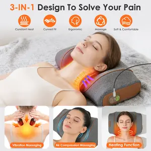 3-in-1 Smart Neck Massager Pillow with 122°F Heat & Air Compression | 55D Memory Foam Vibration Massage Cushion | Portable Plug-in Relief for Back & Shoulder Pain