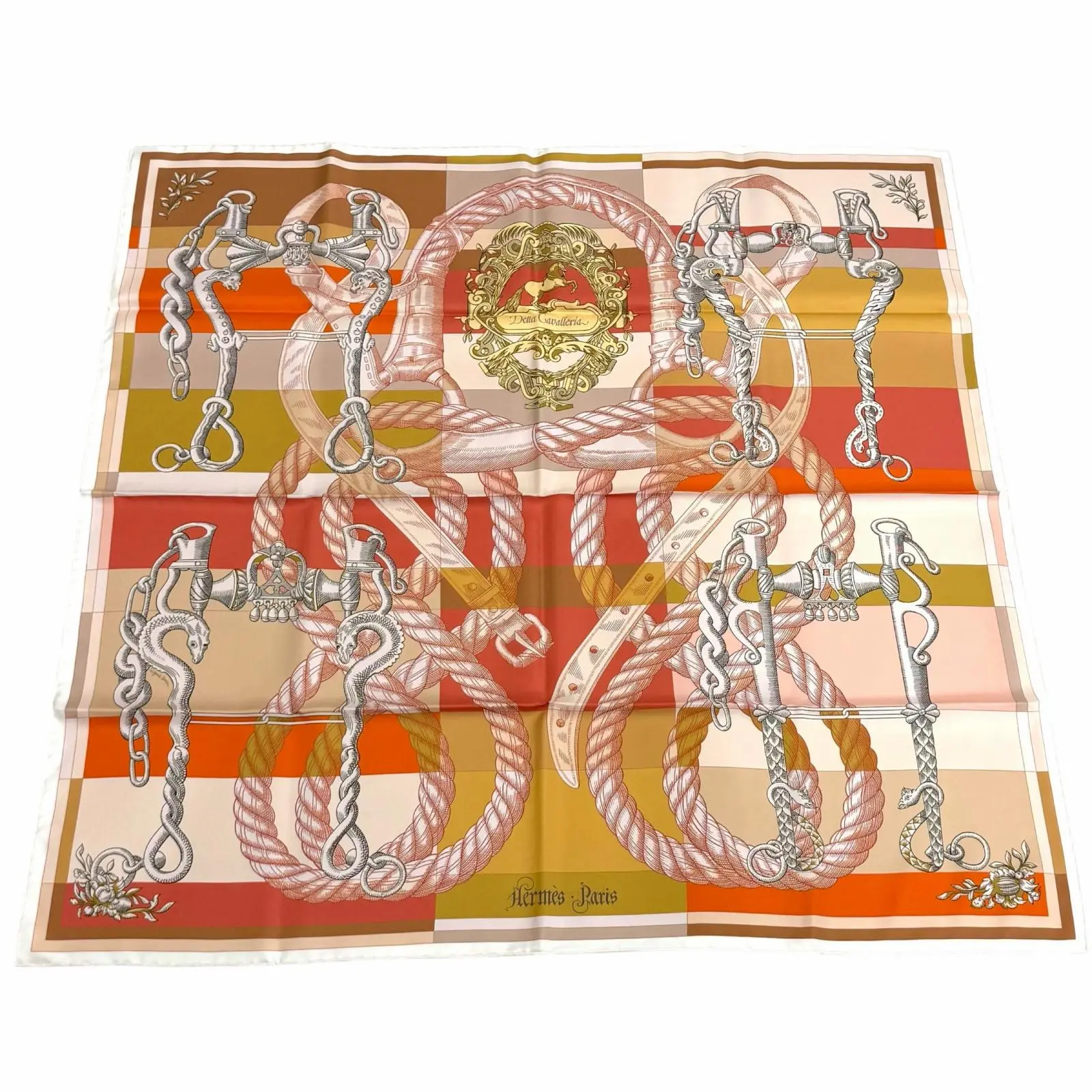 Pre-owned HERMÈS Silk Small Leather Goods Gavroche della Cavalleria Scarf