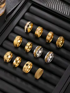 Random 10 Pieces Men's Stainless Steel Rings, Simple Daily Commute, Casual Versatile Rings, Geometric Design Ring, Gift for Men, Style Randomly Sent