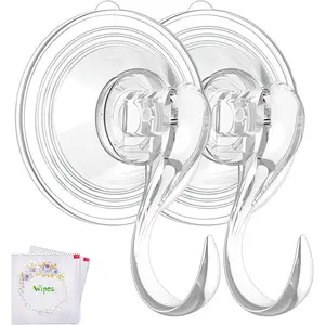 Wreath Hanger, Large Clear Heavy Duty Suction Cup Wreath Hooks with Wipes 22 LB Removable Strong Window Glass Door Suction Cup Wreath Holder for Halloween Christmas Wreath Decor 2 Pcs