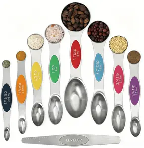 Magnetic Measuring Spoons Set Stainless Steel Dual Sided Stackable Teaspoon Tablespoon Nesting Measuring Spoon for Measuring Dry and Liquid Ingredients Color