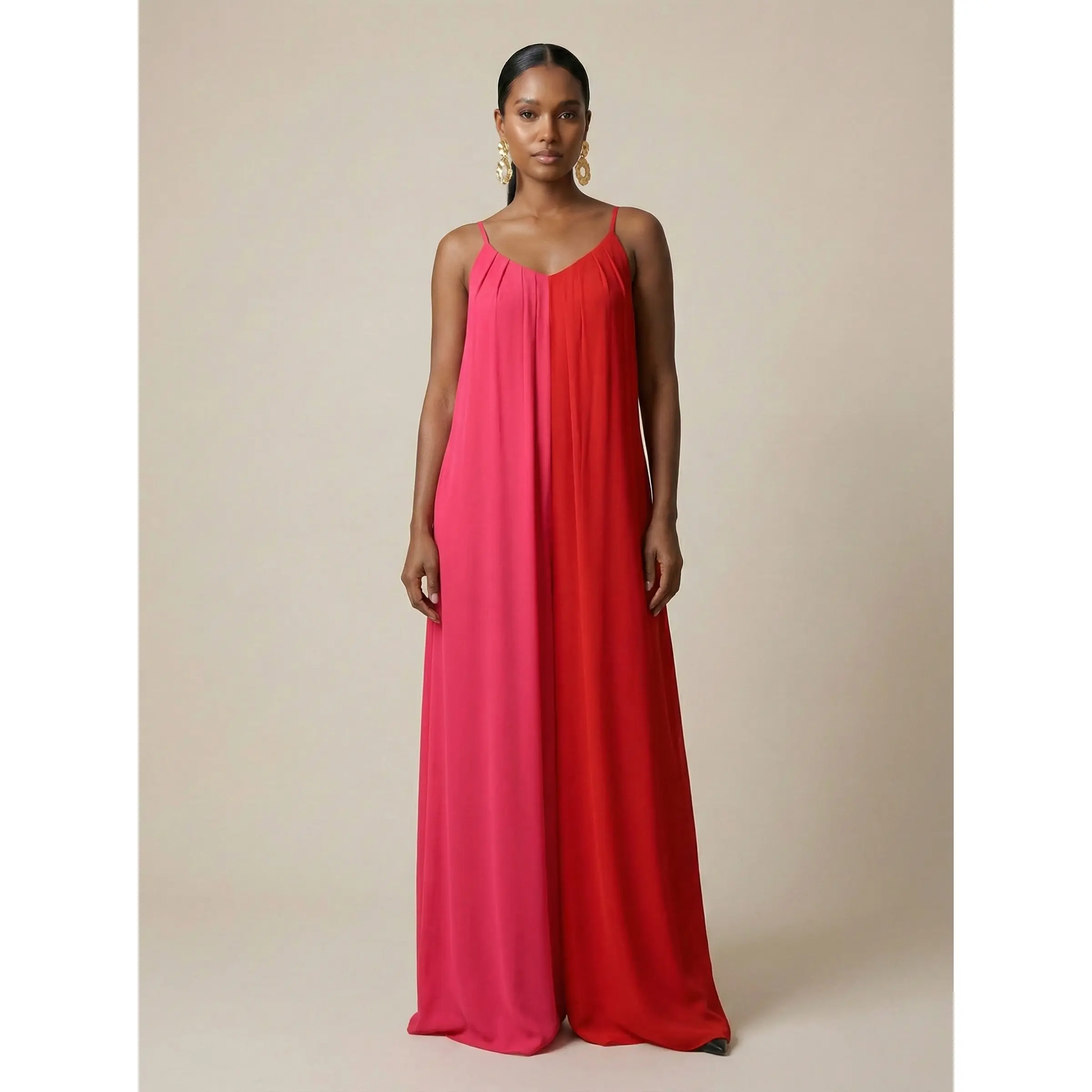 Color Block Spaghetti Strap Jumpsuit (106)