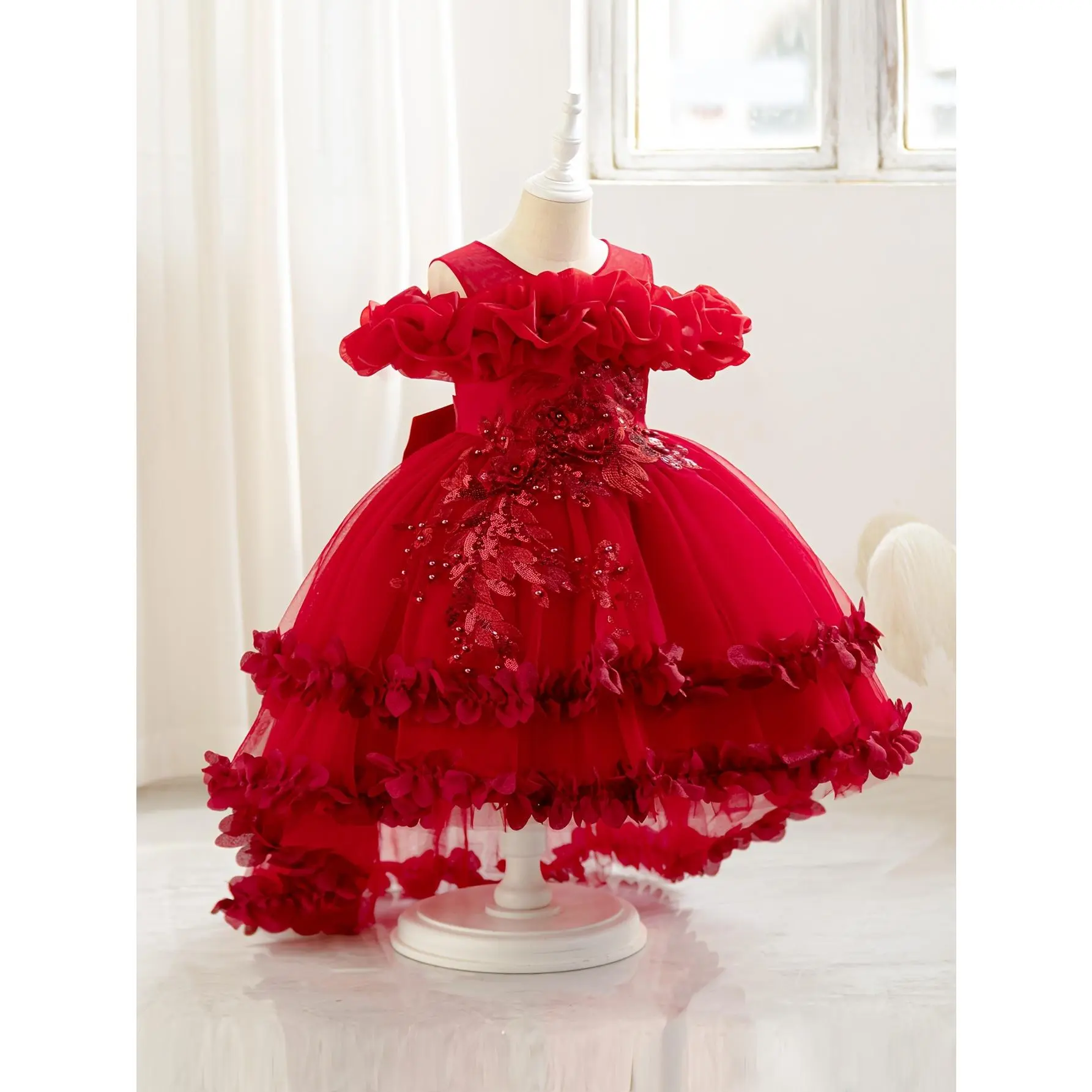 New Children's Skirt off-Shoulder Birthday Princess Solid Color Wedding One Year Old Celebration Festival Three- New Children's Skirt off-Shoulder Birthday Princess Solid Color Wedding One Year Old Celebration Festival Three-