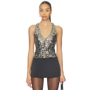 Free People x REVOLVE Faye Shine Vest in Gunmetal
