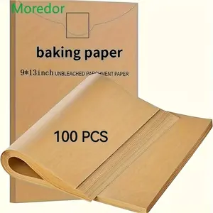 100 Pcs Parchment Paper Baking Sheets, 9x13 Inches Non-Stick Precut Baking Parchment, for Baking Grilling Air Fryer Steaming Bread Cup Cake Cookie and More (Unbleached)
