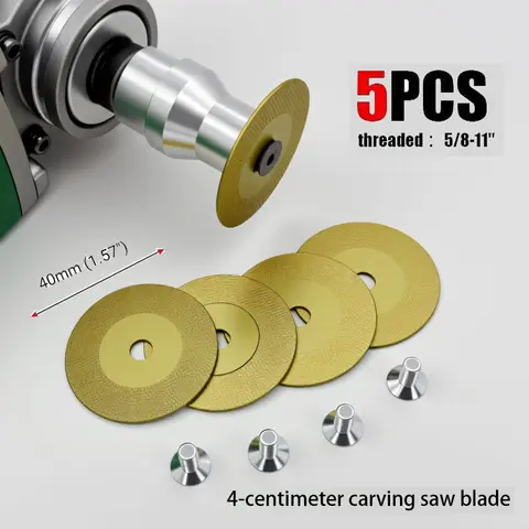 5PCS Diamond Vacuum Brazed Mini Cut-Off Blades (2" /50mm Threaded, 5/8-11 Removable/Detachable Flange, 40Mm (1.57")" Cut Depth, Millimeters) for Angle Grinders, Tile Cutting, Stone Carving, Metal Work