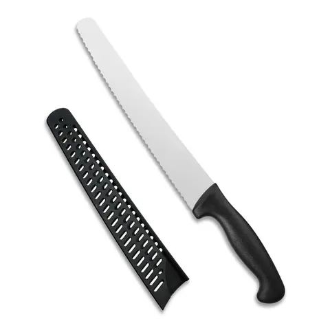 NULAS 10-Inch Serrated Edge Bread Knife with Cover, 1.4116 German Steel Durable Blade, Ergonomic Anti-Slip Handle, Black Sourdough Slicer for Home Kitchen Use, Ideal Birthday Gift