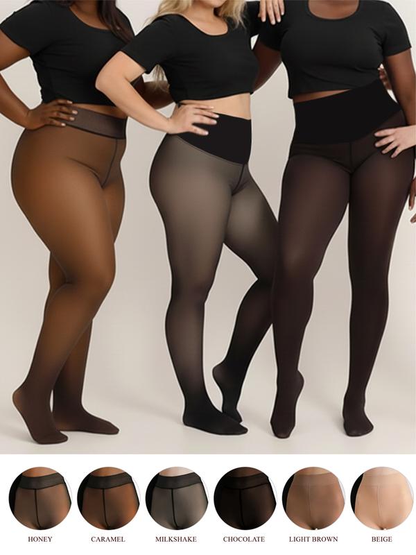 Winter Magic Fleece Uned Leggings One Seam Compression Band Fleece-lined Tights M To 3XL 6 Shades Closed Foot Magic Skin Pantyhose Plus Size Light Brownfu Big Black Women Minimalist