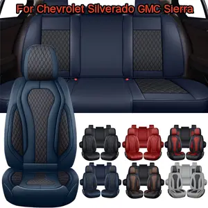 For Chevrolet Silverado GMC Sierra 2007-2024 2025 2026 Car 5 Seat Covers Full Set with Storage Bag, Nappa Leather All Wrapped, Car Front and Rear Seats Protector Waterproof, Breathable Car Seat Cushion Pad Mat, Car Vehicle Interior Decoration Accessories