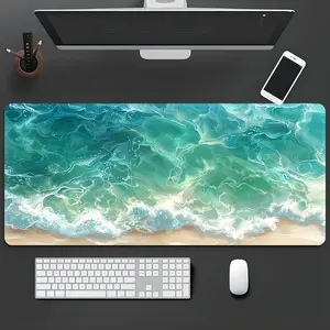 High Quality Large Non-Slip Extended Gaming Mouse Pad & Desk With Ocean Wave Pattern Suitable For Computer Keyboard, Thick Rubber Base Desk For Home Office, Washable For, Women, Men