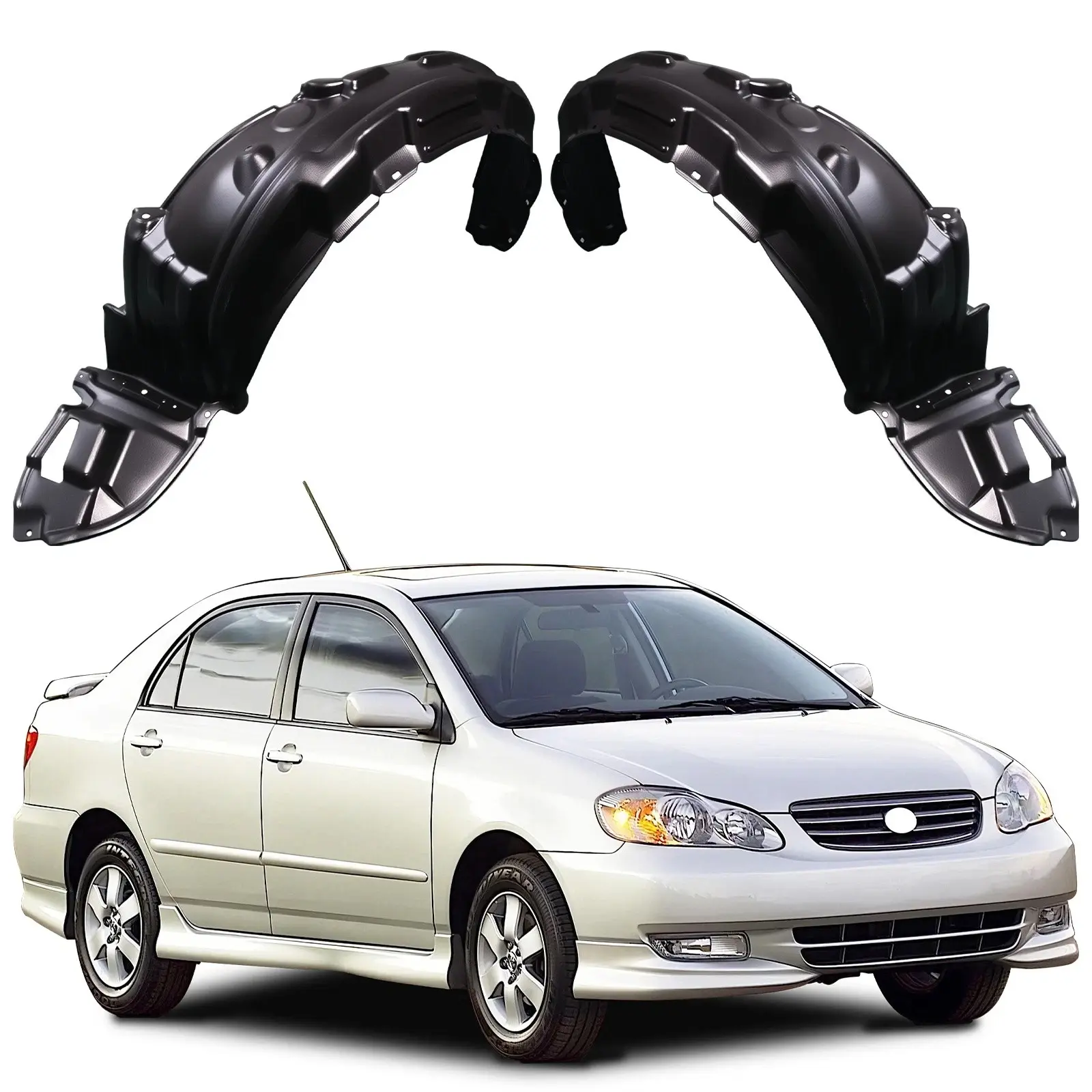 2Pcs Front Fender Liners for 2003–2016 Toyota Corolla Left & Right Wheel Well Splash Shield Durable PP Material Inner Fender Guard Replacement