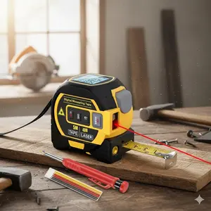 3-in-1 Laser Tape Measure 40M60M, LCD Backlight, Unit Conversion, Cross Line Laser, High Precision Digital Measuring Tool for Woodworking Construction, Indoor Outdoor Use