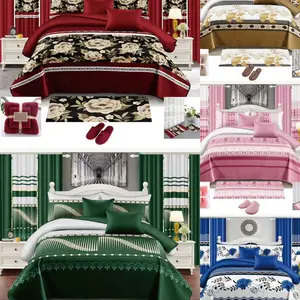 Elegant Rose Bedding Set 24 pcs Red Gold Pink Green Blue Comforter Matching Curtains Decorative Pillows for Luxurious Bedroom